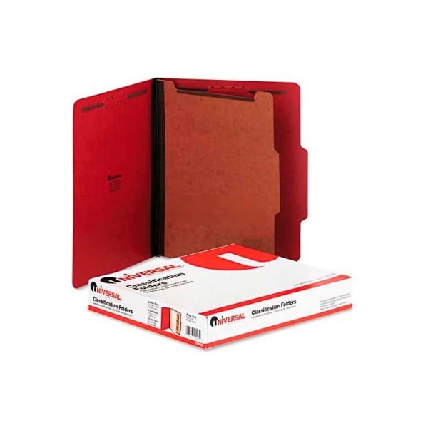 Universal Universal® Pressboard Classification Folders, Letter, FourSection, Ruby Red, 10/Box